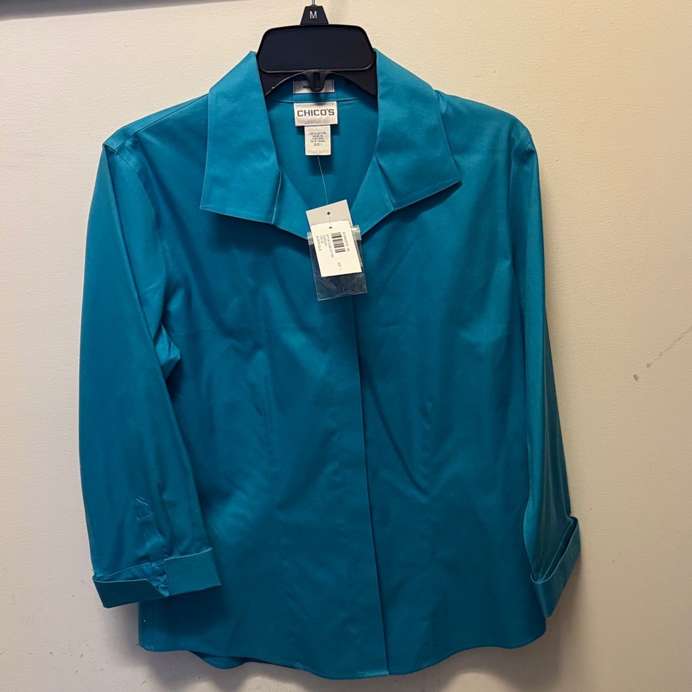 Chico's Teal Button-Front Collared Women's Shirt